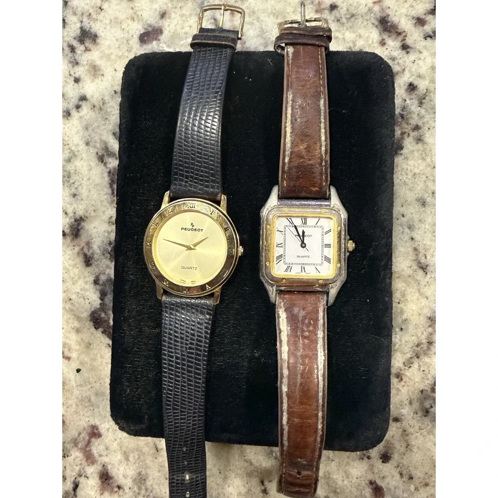 Lot of 2 Vintage‎ Peugeot Quartz Watches – Gold Tone, For Repair/Parts